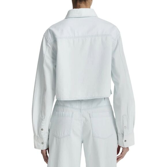 Vince Spring Cotton Twill Cropped Snap Shirt in Celestine Light Blue size M - Picture 16 of 16